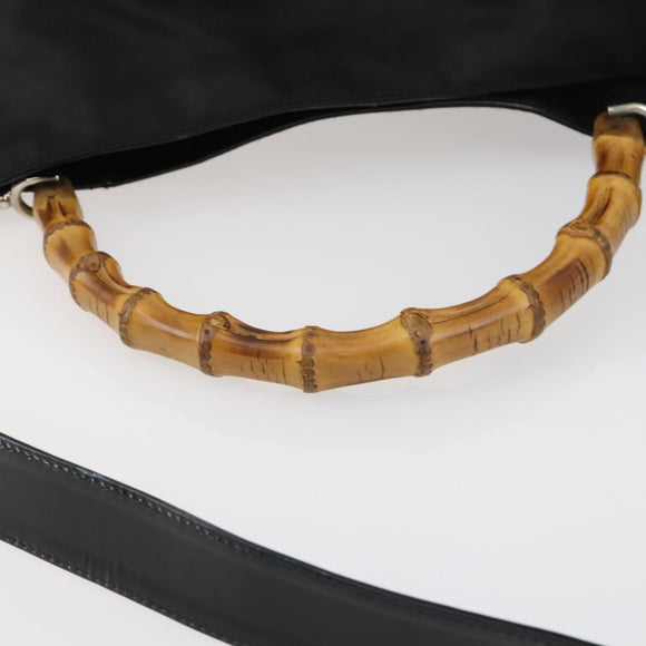 GUCCI Bamboo Hand Bag Nylon 2way Black Silver 001 2404 1577 0 Auth gh1392