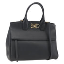 Salvatore Ferragamo Gancini Hand Bag Leather 2way Black Gold Auth gh1393V-1
