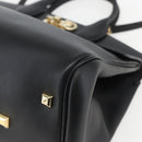 Salvatore Ferragamo Gancini Hand Bag Leather 2way Black Gold Auth gh1393V-12
