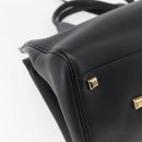 Salvatore Ferragamo Gancini Hand Bag Leather 2way Black Gold Auth gh1393V-15