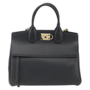 Salvatore Ferragamo Gancini Hand Bag Leather 2way Black Gold Auth gh1393V-2
