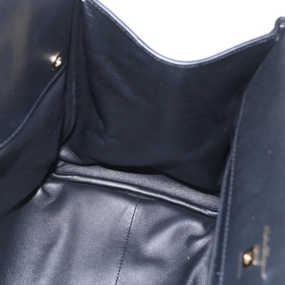 Salvatore Ferragamo Gancini Hand Bag Leather 2way Black Gold Auth gh1393V