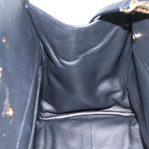 Salvatore Ferragamo Gancini Hand Bag Leather 2way Black Gold Auth gh1393V