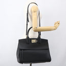 Salvatore Ferragamo Gancini Hand Bag Leather 2way Black Gold Auth gh1393V-26