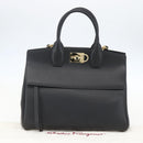 Salvatore Ferragamo Gancini Hand Bag Leather 2way Black Gold Auth gh1393V-27