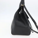 Salvatore Ferragamo Gancini Hand Bag Leather 2way Black Gold Auth gh1393V-4