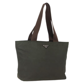 PRADA Tote Bag Nylon Khaki Silver Auth gh1399