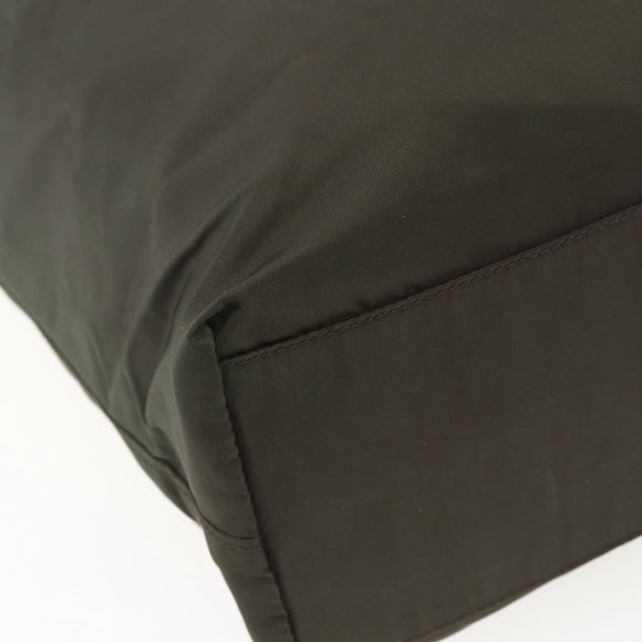 PRADA Tote Bag Nylon Khaki Silver Auth gh1399