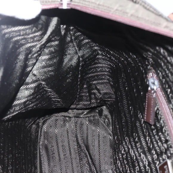 PRADA Tote Bag Nylon Khaki Silver Auth gh1399