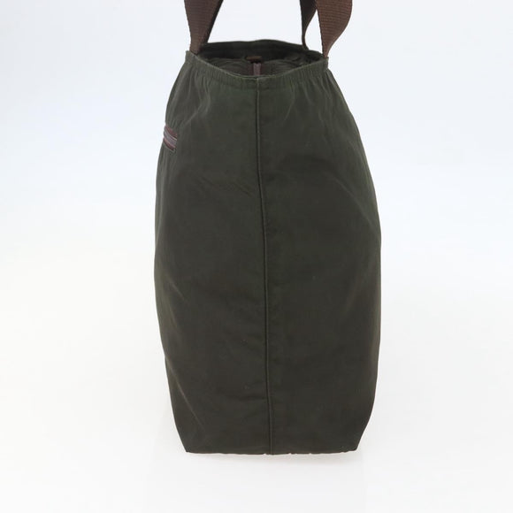 PRADA Tote Bag Nylon Khaki Silver Auth gh1399