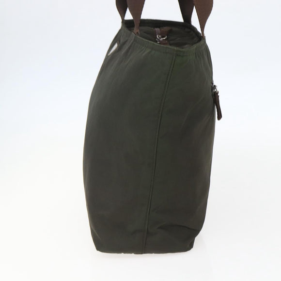 PRADA Tote Bag Nylon Khaki Silver Auth gh1399