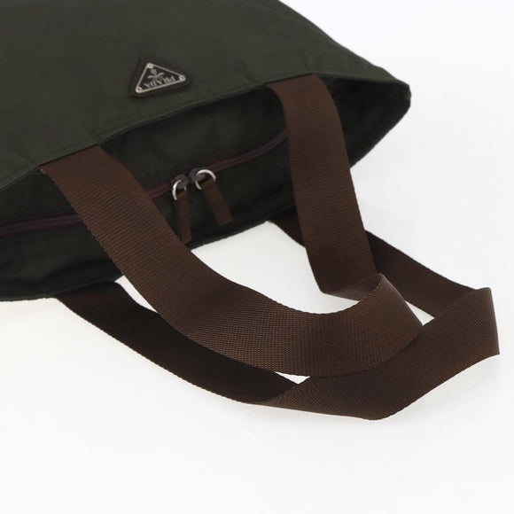 PRADA Tote Bag Nylon Khaki Silver Auth gh1399