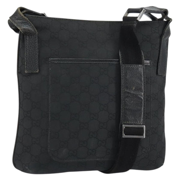 GUCCI GG Canvas Shoulder Bag Black Silver 293572 Auth gh1400