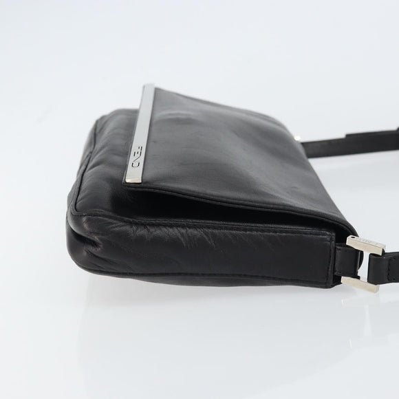 FENDI Shoulder Bag Leather Black Gold Auth gh1401