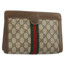 GUCCI GG Supreme Web Sherry Line Clutch Bag PVC Beige Red 89 01 001 Auth gh1405-1