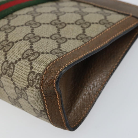 GUCCI GG Supreme Web Sherry Line Clutch Bag PVC Beige Red 89 01 001 Auth gh1405
