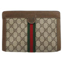 GUCCI GG Supreme Web Sherry Line Clutch Bag PVC Beige Red 89 01 001 Auth gh1405-2