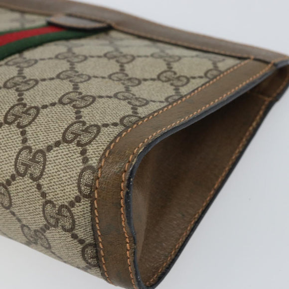 GUCCI GG Supreme Web Sherry Line Clutch Bag PVC Beige Red 89 01 001 Auth gh1405