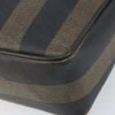 FENDI Pecan Canvas Shoulder Bag PVC Black Brown gold Auth gh1406-10