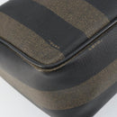 FENDI Pecan Canvas Shoulder Bag PVC Black Brown gold Auth gh1406-11