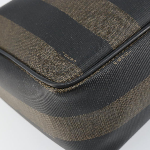 FENDI Pecan Canvas Shoulder Bag PVC Black Brown gold Auth gh1406