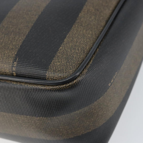 FENDI Pecan Canvas Shoulder Bag PVC Black Brown gold Auth gh1406