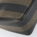 FENDI Pecan Canvas Shoulder Bag PVC Black Brown gold Auth gh1406-13