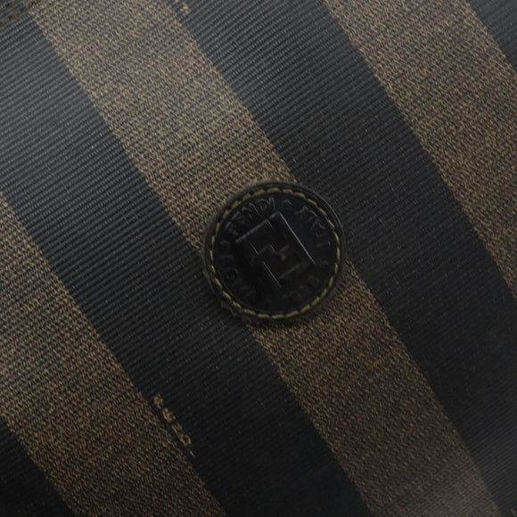 FENDI Pecan Canvas Shoulder Bag PVC Black Brown gold Auth gh1406