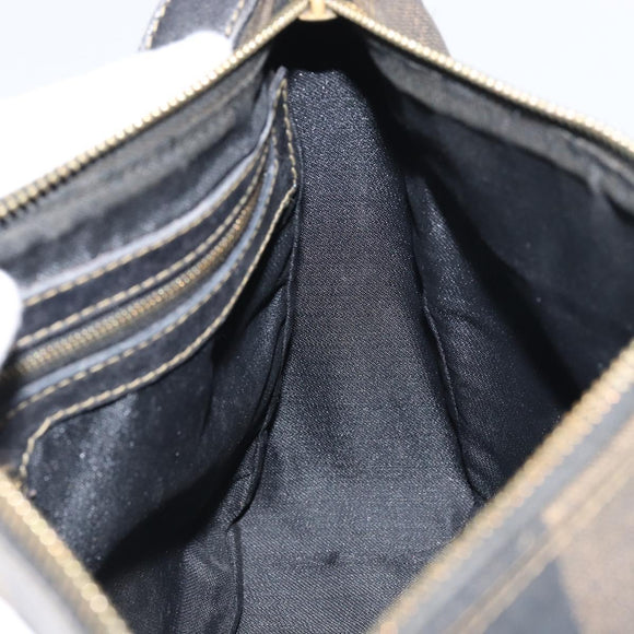 FENDI Pecan Canvas Shoulder Bag PVC Black Brown gold Auth gh1406