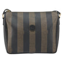 FENDI Pecan Canvas Shoulder Bag PVC Black Brown gold Auth gh1406-2