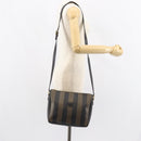 FENDI Pecan Canvas Shoulder Bag PVC Black Brown gold Auth gh1406-22