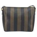 FENDI Pecan Canvas Shoulder Bag PVC Black Brown gold Auth gh1406-3