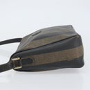 FENDI Pecan Canvas Shoulder Bag PVC Black Brown gold Auth gh1406-5