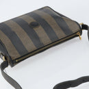 FENDI Pecan Canvas Shoulder Bag PVC Black Brown gold Auth gh1406-6