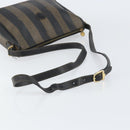 FENDI Pecan Canvas Shoulder Bag PVC Black Brown gold Auth gh1406-7