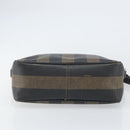 FENDI Pecan Canvas Shoulder Bag PVC Black Brown gold Auth gh1406-9