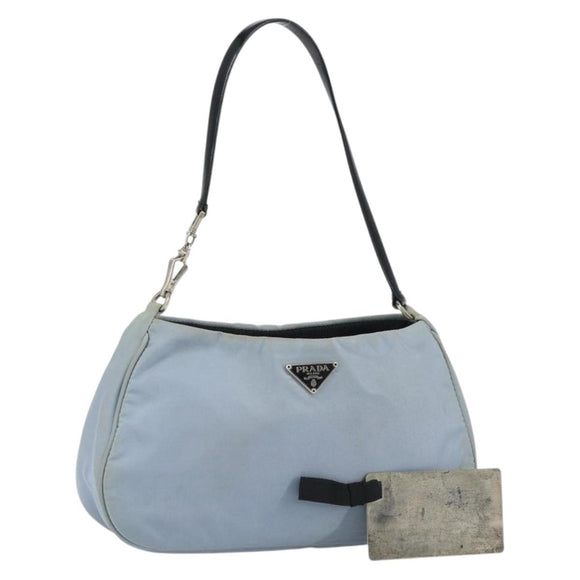 PRADA mini Shoulder Bag Nylon Light Blue Silver Auth gh1407