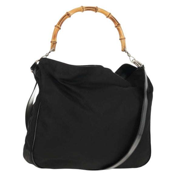 GUCCI Bamboo Hand Bag Nylon 2way Black Gold 001 2058 1577 5 Auth gh1412