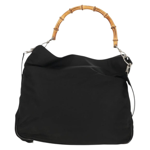 GUCCI Bamboo Hand Bag Nylon 2way Black Gold 001 2058 1577 5 Auth gh1412