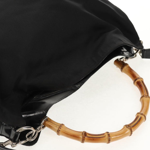GUCCI Bamboo Hand Bag Nylon 2way Black Gold 001 2058 1577 5 Auth gh1412