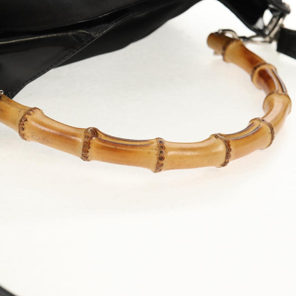 GUCCI Bamboo Hand Bag Nylon 2way Black Gold 001 2058 1577 5 Auth gh1412