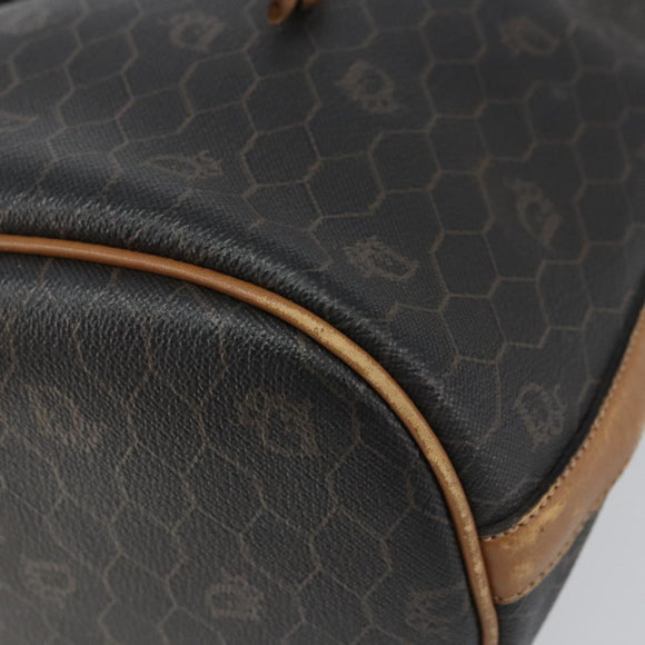 Christian Dior Honeycomb Canvas Shoulder Bag PVC Black Gold Auth gh1414