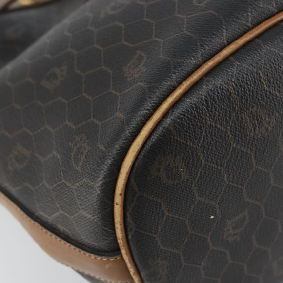 Christian Dior Honeycomb Canvas Shoulder Bag PVC Black Gold Auth gh1414