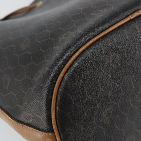 Christian Dior Honeycomb Canvas Shoulder Bag PVC Black Gold Auth gh1414