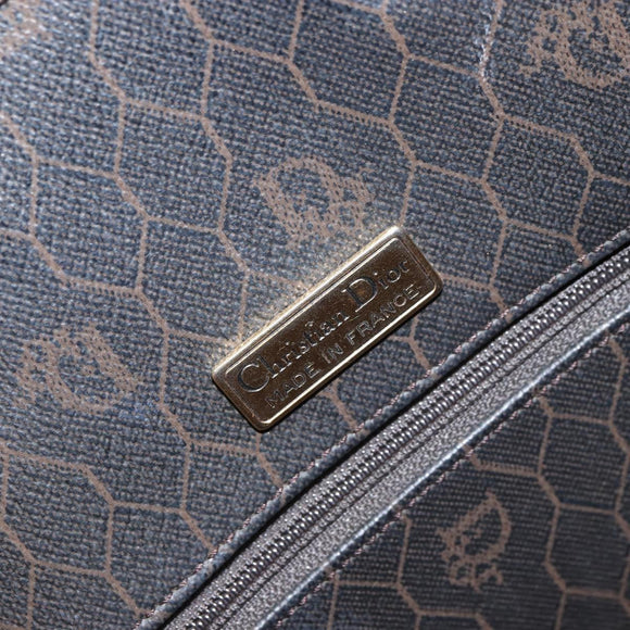 Christian Dior Honeycomb Canvas Shoulder Bag PVC Black Gold Auth gh1414