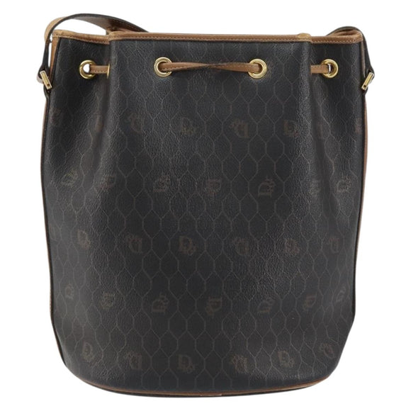 Christian Dior Honeycomb Canvas Shoulder Bag PVC Black Gold Auth gh1414