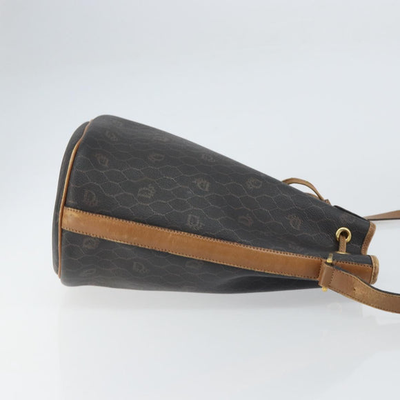 Christian Dior Honeycomb Canvas Shoulder Bag PVC Black Gold Auth gh1414