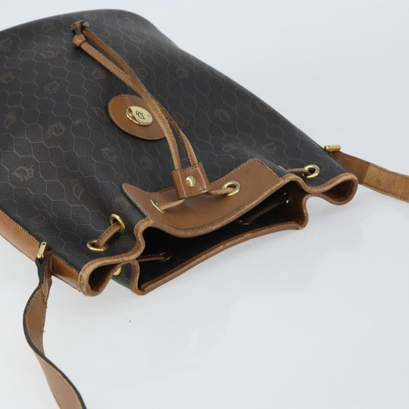 Christian Dior Honeycomb Canvas Shoulder Bag PVC Black Gold Auth gh1414