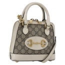 GUCCI GG Supreme Horsebit Bag PVC 2way Beige White gold 640716 Auth gh1419-1