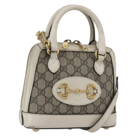 GUCCI GG Supreme Horsebit Bag PVC 2way Beige White gold 640716 Auth gh1419